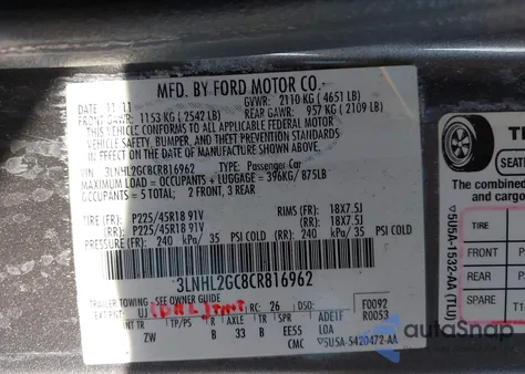 2012 Lincoln Mkz from USA, damaged, VIN 3LNHL2GC8CR816962